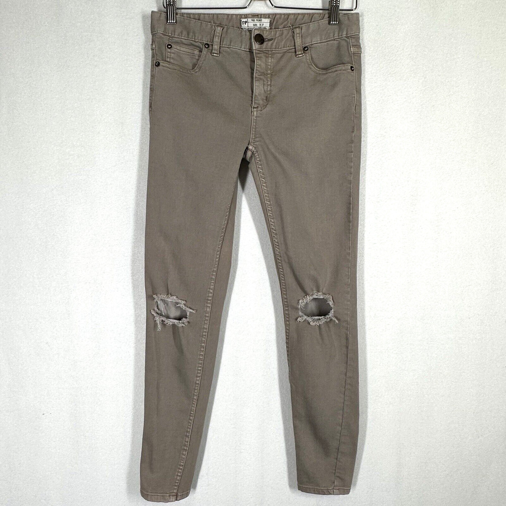 Free People Skinny Jeans Stone 27 Holes Trendy Distressed Casual Stretch Zip Fly